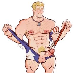1boy abs american armpit_hair_peek big_pecs captain_america captain_america_(marvel_rivals) circumcised circumcised_penis cut cut_penis dogtags hairy hairy_balls hairy_chest hairy_legs hairy_male male male_only mankini marvel marvel_rivals nipples pubic_hair solo solo_focus solo_male steve_rogers swimsuit swimsuit_only swimsuit_pull swimwear swimwear_only swimwear_pull taking_off_mankini thick_thighs thong thongzitto underwear_only underwear_pull