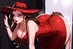 1boy 1girls ai_generated ass ass_on_face bent_over big_ass blue_eyes breasts brown_hair cleavage clothing dress duo ear_piercing facesitting fat_ass female gigantic_ass hand_on_wall hat huge_ass human human_only indoors large_ass light-skinned_female light-skinned_male light_skin lipstick long_hair makeup male male/female mario_(series) mature mature_female mature_male nail_polish nintendo pauline red_dress red_hat red_lipstick short_hair straight thick_ass unseen_male_face voluptuous voluptuous_female