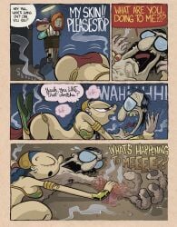 1boy 3girls angora_napkin beatrice big_breasts blindfold blindfolded blindfolded_female blue_hair clothed clothed_female comic comic_page dialogue dirty_talk dominant_female dry_humping female humping idw_comics idw_publishing lara_croft_(cosplay) light-skinned_female light-skinned_male light_skin male mallory molly nerd nerdy_male official_art orange_hair pounce pouncing slave_leia_(cosplay) tied_up underwear virgins