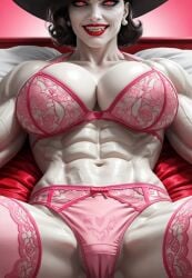 ai_generated alcina_dimitrescu athletic athletic_female deergirlfit heart lingerie muscular muscular_arms muscular_female muscular_thighs pink_panties resident_evil resident_evil_8:_village toned toned_body toned_female