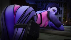 1girl 1girls 3d 3d_(artwork) ass ass_focus blender blender_(software) blizzard_entertainment looking_at_viewer looking_back nqmiko01 overwatch overwatch_2 photoshop purple_hair purple_skin tight_clothing widowmaker widowmaker_(overwatch) widowmaker_(overwatch_2_suit)