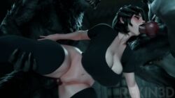 1girls 2boys 2monsters canine_genitalia canine_penis female jeremycolensfw light-skinned_female light_skin male male/female male_penetrating male_penetrating_female monster oral oral_penetration oral_sex psydevil ravennanyaghty rekin3d spitroast straight tagme video werewolf