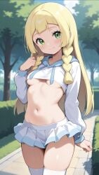 1girls ai_generated bangs big_eyes blonde blonde_female blonde_hair blonde_hair_female commentary_request crop_top cute cute_face female female_focus frilled_skirt girly green_eyes hair hoodie lia_the_busty_redhead lillie_(pokemon) long_hair long_sleeves looking_at_viewer microskirt midriff navel outdoors outside park pelvic_line petite petite_body petite_breasts petite_female pokemon pokemon_sm self_upload skirt small_breasts smile smiling smiling_at_viewer straight_bangs straight_hair tagme thighhighs thighs underboob white_clothing white_thighhighs