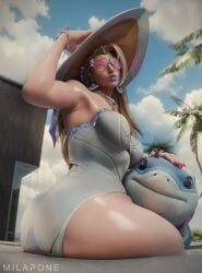 1girls blonde_hair clothed clothing emma_frost emma_frost_(marvel_rivals) female jeff_the_land_shark light-skinned_female light_skin marvel marvel_comics marvel_rivals milapone sitting sunglasses swimsuit swimwear x-men