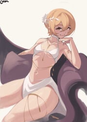 1girl 1girls breasts brown_eyes brown_hair cheyr cleavage clio_aite female flat_chest hair_between_eyes highres looking_at_viewer nadirequinox navel no_scar phase_connect revealing_clothes short_hair sitting small_breasts smile solo stomach thick_thighs thighs vershion virtual_youtuber vtuber wide_hips