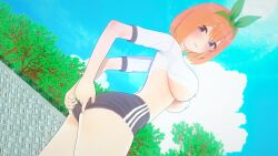 1girl 1girls 3d 3d_(artwork) 3d_artwork 3d_model 3d_render anime anime_character asian asian_female asian_girl asian_woman big_boobs big_breasts blue-eyed_female blue_eyes blue_sky_background busty busty_female busty_girl busty_teen closed_mouth_smile day daylight daytime fanart female_protagonist ginger ginger_hair go-toubun_no_hanayome green_hair_ribbon green_hair_tie green_hairband green_ribbon hair_ribbon hair_tie hairband high_school_student inframammary_fold japanese japanese_female japanese_girl japanese_woman large_boobs large_breasts looking_down looking_down_at_viewer medium_hair nakano_yotsuba orange-haired_female orange_eyebrows orange_hair orange_hair_female outdoor outdoor_background outdoors outside ribbon school_girl shorts sky_background smile smiley_face smiling smiling_at_viewer teen_girl teenage_girl teenage_tits teenager tezuka_productions weekly_shonen_magazine yee.exe young_female young_woman