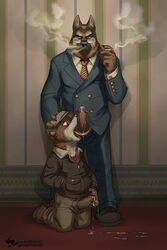 anthro blacksad canine chief_smirnov cigarette clothed_sex cum eyewear fur furry gay german_shepherd glasses licking male male/male male_only masturbation mustelid necktie no_humans oral_sex precum professorhumpswell sex smoke smoking suit tongue weasel weekly yaoi