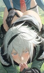2d 2d_(artwork) ai_generated alternate_version_available anal anal_penetration anal_sex bisexual blowjob blowjob_face blue_eyes blush braided_hair brown_eyes clothed_sex cum cum_in_mouth deepthroat doggy_style doggystyle dominant_female dominant_futa fellatio female_penetrating_male flower fur_trim futa_on_male futadom futanari futanari_penetrating_male hair hair_ornament hairband hi_res highres intersex intersex/male kaine_(nier) large_ass large_penis lingerie male/female male/male male_penetrated nier nier_(character) nier_(series) nier_replicant partially_clothed pov pov_crotch pov_male spitroast submissive_male threesome unseen_female_face veiny_penis white_hair