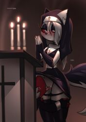 cunnilingus hellaverse hellhound helluva_boss jizoku licking_pussy loona_(helluva_boss) moxxie_(helluva_boss) nun nun_outfit tagme