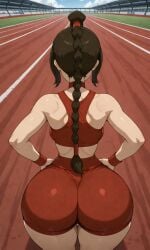 ai_generated avatar_the_last_airbender booty braid curvaceous curvy facing_away fit_female focus_on_ass from_behind houseofwaifu huge_ass nickelodeon shorts solo ty_lee