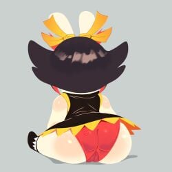 1:1 1girl 1girls back_view black_hair butt cameltoe clothed digital_media_(artwork) eyebrows headwear hidden_face kanya_(mario_+_rabbids) kerotheklutz nintendo panties rabbid rabbit shoes sitting skirt ubisoft vest watermark