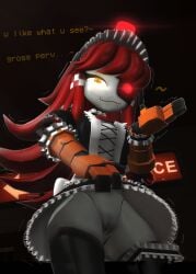 1eye 1girl 1girls english_text female female_focus female_only garry's_mod humanoid lisedoub long_hair looking_at_viewer looking_down maid maid_outfit maid_uniform medium_ass medium_breasts mesugaki mimi_sentry one_eye red_hair robot robot_girl robot_humanoid skirt skirt_lift skirt_up smug smug_face solo solo_female tagme team_fortress_2 tease teasing teasing_viewer text under_skirt under_skirt_view vagina white_body yellow_eyes ~