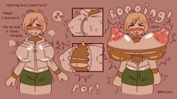 1girls blonde_hair blushing breast_expansion breasts breasts_out bursting_breasts erect_nipples erect_nipples_under_clothes expansion heart heather_mason huge_breasts huge_nipples inconvenient_breasts konami mirconia moaning onomatopoeia sequence short_hair silent_hill silent_hill_3 simple_background skirt sweat thighs torn_clothes trembling vest zipper_malfunction