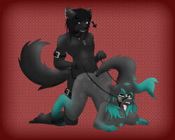 anal anthro big_breasts black bondage breasts canine domination ear_piercing equine female fur furry male maozy nikawh nmare piercing ponyplay reins saliva staples straight straps submissive teal tongue wolf