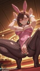 ai_generated dreamyan_ai highres breasts uncensored hi_res high_resolution high_quality thick_thighs thighs thick_ass 1girls curvy curvy_female curvy_body short_hair brown_hair red_eyes big_breasts large_breasts bunny_ears bunnysuit bunny_girl fishnets fishnet_legwear fishnet_pantyhose pantyhose momo_ayase ayase_momo dandadan leotard clothed clothed_female breasts_out nipples torn_clothes torn_pantyhose barefoot feet toes squatting rabbit_pose buttplug solo solo_focus solo_female female female_only female_focus seductive seductive_look seductive_pose seductive_mouth seductive_eyes embarrassed flustered closed_mouth looking_at_viewer spread_legs legs legs_apart legs_spread pussy pussy_juice
