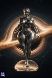 shalla-bal silver_surfer_(shalla-bal) silver_surfer 1girls female solo marvel marvel_comics fantastic_four:_first_steps fantastic_four silver_skin metallic_body silver_hair huge_breasts busty big_boobs thick_thighs wide_hips voluptuous curvy big_ass skintight barely_contained tight_clothing alien_girl alien surfboard looking_at_viewer space detailed_background high_quality ai_assisted lewdstein 3d 3d_render shiny_skin hourglass_figure child_bearing_hips thin_waist