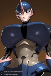 1female 1girl 1girls 2026 ai_generated arcee artist_name autobot big_ass big_breasts blue_eyes blush breasts covered_nipples curvy from_below glowing glowing_eyes hi_res high_quality high_resolution highres huge_ass huge_breasts looking_at_viewer looking_down mecha patreon patreon_username robot science_fiction solo sweat transformers transformers_prime unjobdespiert watermark wet