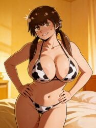 1girls 2d absurd_res ai_generated bed bedroom beelceteam beelceverse big_breasts bikini bikini_top breasts brown_hair cow_print cow_print_bikini curvaceous_female curvaceous_figure curves curvy_body curvy_figure esther_waifu esthersita female female_focus guibelverse hi_res high_resolution hourglass_figured_female huge_breasts looking_at_viewer nervous_smile nipples_visible_through_clothing smile smiling_at_viewer suggestive suggestive_look suggestive_pose suggestive_posing tagme thick_legs twintails twitch wide_hips youtube youtube_hispanic