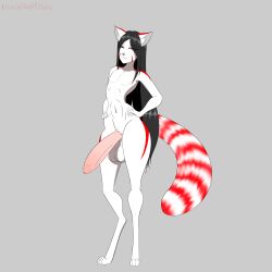 kawaiiredpandas tagme smug smug_face original_character big_balls femboy furry red_panda anthro digitigrade digitigrade_legs digital_media_(artwork) digital_drawing_(artwork) face_markings tail tail_markings ballsack balls_peek flat_chest flat_stomach hands_on_hips red_eyes black_hair hung_trap hung_femboy fang snout black_nose tufted_ears pointy_ears long_hair watermark smug_grin smug_eyes eyeshadow eyelashes pale_skin solo solo_focus solo_male male_only 1male wasp_waist slim_waist bare_midriff belly_button trap smirk smirking half-closed_eyes satisfied_look naked naked_male big_cock foreskin casual_nudity white_fur erection erect_penis