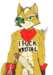 akatsukishiranui-fox biceps body_writing bragging cum cum_on_glove cum_on_hand cum_stain edit erection fox fox_mccloud gloves green_eyes headset huge_cock hunk jock male muscular_male nintendo nude penis scarf six_pack smiling solo star_fox tattoo ugly_art veiny_penis white_background