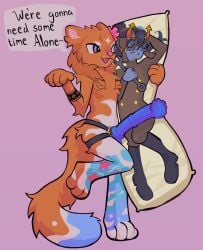 absurd_res animal_genitalia animal_penis anthro body_pillow dakimakura domestic_cat equine_genitalia equine_penis felid feline felis female fur genitals hi_res homestuck horuss_zahhak mammal ms_paint_adventures orange_body orange_fur penis pillow solo standing strapon tattoo werehouse