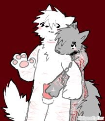 2026 ambiguous_gender andromorph_(lore) anthro balls blood blood_drip blood_from_wound bodily_fluids canid canine canis collar digital_drawing_(artwork) digital_media_(artwork) domestic_dog dripping duo erection eye_contact fur genitals gore gray_dog_(kittycatiplier) grey_body grey_fur handjob handjob_from_behind kittycatiplier knot knotted_penis leash leash_pull leashed_collar looking_at_another male male/ambiguous mammal nude penile penis scar scars_all_over self-harm self-harm_scars sex standing trans_(lore) trans_man_(lore) white_body white_dog_(kittycatiplier) white_fur wounded