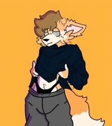 anthro anthro_only artist_request black_nose brown_hair clothed clothing femboy femboy_only fluffy_tail fox fox_ears fox_tail fur furry furry_only gay gay_male half-closed_eyes hoodie hoodie_lift lifting lifting_hoodie orange_body orange_fur orange_skin pants pants_down smile smiling solo solo_anthro solo_focus solo_male spike_alvarez spikefox tail thong two-tone_body two-tone_fur two_tone_body white_body white_fur white_skin yellow_background youtube youtube_hispanic