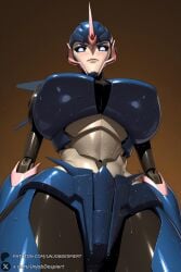 1girl looking_down blue_eyes breasts robot solo from_below mecha wet huge_breasts looking_at_viewer autobot blush science_fiction shiny_skin glowing_eyes shiny arcee transformers_prime unjobdespiert ai_generated 1female curvy huge_ass big_breasts big_ass 1girls 2026 artist_name watermark hi_res highres high_quality high_resolution patreon_username patreon