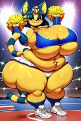 ai_generated hunkbsaa ankha ankha_(animal_crossing) animal_crossing nintendo domestic_cat cat bbw ssbbw big_belly cheerleader cheerleader_uniform cheerleader_outfit cheerleader_costume breasts big_breasts huge_breasts gigantic_breasts massive_breasts panties white_panties ass sneakers big_ass huge_ass massive_ass fat_ass gigantic_ass
