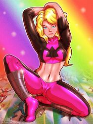 arms_up clothing japunix julie_power lightspeed marvel medium_breasts power_pack