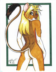 anthro ass feline female fur furry high_resolution looking_at_viewer nude pinup pussy solo terrie_smith traditional_media