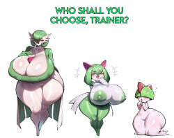 ai_generated ameanon big_breasts evolutionary_family furry gardevoir gigantic_breasts green_nipples huge_breasts kirlia large_breasts nintendo nipples pokemon ralts thick_thighs wide_hips