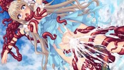 1girl ahegao ahoge blue_dress blue_eyes blue_sky blush bow breasts brown_hair casual censored cloud constricted_pupils crying crying_with_eyes_open cum cum_in_pussy cum_overflow day dress game_cg genseishinki_sacred_virth grabbing_another's_breast groping hair_ornament large_breasts large_variant_set long_hair medium_breasts mosaic_censoring nipple_stimulation nipple_tweak nipples non-web_source official_art open_mouth outstretched_arms panties purple_eyes rape restrained saliva self-datamine sky solo streaming_tears tears tentacle_pit tentacle_sex tentacles tierna_aeride_throne tongue tongue_out torn_clothes torn_dress torn_panties underwear vaginal variant_set white_bow wide-eyed yuugure_pairo