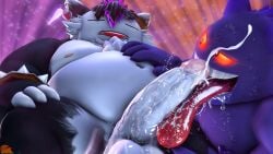 16:9 2024 3d_(artwork) anthro anthro_only balls big_penis black_body black_fur bodily_fluids chest_tuft claws countershade_fur countershading cum digital_media_(artwork) duo erection eyes_closed fur generation_1_pokemon gengar genital_fluids genitals hi_res huge_penis licking looking_pleasured male male/male moonwulf navel nintendo nipples open_mouth oral orgasm ozul_(moonwulf) penile penis penis_lick pink_nipples pokemon pokemon_(species) pupils purple_body purple_fur purple_nipples red_eyes sex smile snorlax teeth tongue tongue_out tuft white_body white_claws white_fur widescreen