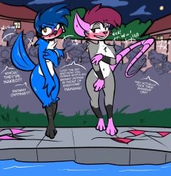 birbpan breasts covering nude furry anthro pool alice_(birbpan) violet_(birbpan) blush