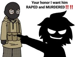 2boys anonymous_artist balaclava bell_(cod) call_of_duty degradation dissu drawfag masked_male pointing pointy_hair rape_threat request scared shadow_demon text threat white_eyes