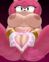 absurd_res amy_rose anthro areola big_breasts black_nose bracelet breasts clothing eulipotyphlan eyelashes female front_view fur genitals gloves green_eyes handwear hedgehog hi_res holidays jewelry johnboyx looking_at_viewer mammal navel nipples nude pink_areola pink_background pink_body pink_fur pink_nipples plump_labia sega simple_background smile solo sonic_the_hedgehog_(series) spread_legs spreading tan_body tan_fur thick_thighs valentine's_day vulva white_clothing white_gloves white_handwear wide_hips
