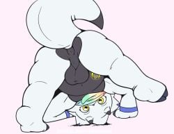 anthro anus backsack balls bandai_namco belly butt digimon digimon_(species) gammamon genitals looking_through looking_through_legs male mrpandragon perineum presenting presenting_anus scalie slightly_chubby solo spread_legs spreading white_body
