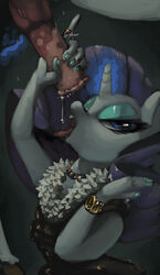 anthro anthrofied blue_eyes clothes cum docwario duo equine female friendship_is_magic half-closed_eyes handjob horn horse jeweler jewelry looking_at_viewer male mammal my_little_pony penis pony ring straight tongue tongue_out unicorn watch