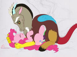 2013 antler blush closed_eyes cutie_mark discord_(mlp) draconequus duo equine female feral friendship_is_magic hair horn horse male my_little_pony penetration penis pink_eyes pink_fur pink_hair pinkie_pie_(mlp) pony red_eyes sex straight zabchan