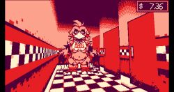 1girls anthro avian bathroom bib big_breasts bird breasts chaoskres chicken clothing exposed_breasts female five_nights_at_freddy's five_nights_at_freddy's_2 five_nights_at_frickbear's_(series) five_nights_at_frickbear's_3 five_nights_at_frickbears five_nights_at_frickbears_3 galliform genitals hi_res machine mod open_mouth phasianid robot scottgames screencap solo sprite text text_on_clothing vulva wire withered_chica_(fnaf) withered_chica_(frickbear's)