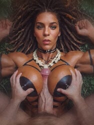 1boy 1boy1girl 1girls abs ai ai_generated ai_slop bodypaint bone_necklace breast_milk breast_squeeze breasts brown_eyes brown_hair brunette cro_magnon dreadlocks enercell erection eyeshadow female female_focus female_lactation female_on_bottom hairy_armpits hands_up hetero hetero_sex heterosexual huge_cock interspecies kneeling kneeling_on_another lactation large_breasts long_hair looking_at_partner looking_at_viewer male male/female male_on_female male_on_top milking muscular muscular_female neanderthal necklace neutral_expression nipples oc on_back original_character outdoors outercourse paizuri pale-skinned_male penis pov pubic_hair sex sex_from_front silver_eyeshadow straight straight_sex tan-skinned_female titfuck titjob vascular voluptuous voluptuous_female