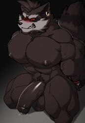 abs anthro balls bara barazoku bared_teeth biceps big_balls big_muscles big_pecs big_penis biped black_background black_nose bodily_fluids bound brown_body brown_fur croiyan deltoids digital_drawing_(artwork) digital_media_(artwork) drooling erection facial_markings foreskin fur genital_fluids genital_raphe genitals gold_ear_ring guardians_of_the_galaxy hands_behind_back hands_tied hands_tied_behind_back head_markings hi_res huge_muscles huge_pecs humanoid_genitalia humanoid_penis kneeling male male_anthro mammal markings marvel mask_(marking) mohawk multicolored_body multicolored_fur muscular muscular_anthro muscular_arms muscular_male muscular_thighs navel nipples nude nude_anthro nude_male partially_retracted_foreskin pecs penis precum precum_on_ground procyonid pubes quads raccoon raphe_(anatomy) red_eyes reola ring_(marking) ringed_tail rocket_raccoon saliva scrotal_raphe shaded simple_background solo striped_markings striped_tail stripes tail tail_markings teeth three-quarter_view trapezius vein veiny_muscles veiny_penis white_body white_fur