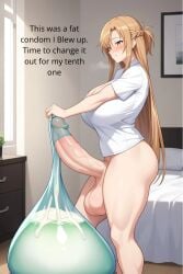 ai_generated ass asuna_(sao) balloon balls beating belt boner breasts condom cum cumming curvy dickgirl ejaculation english erect erection fapping figure focus futa futanari getting hard horny in jerkingoff massive masturbation no off on only panties penis shirt stroking sword_art_online text thighs yuuki_asuna
