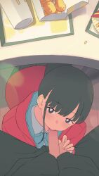 1boy1girl 1male1female 2016 black_hair blowjob blowjob_under_table cait_aron clothed_female clothed_male food grabbing_balls_with_one_hand large_filesize longer_than_30_seconds looking_at_viewer loop mcdonald's pastel_colors shorter_than_one_minute sound sucking_cock sucking_penis tagme video