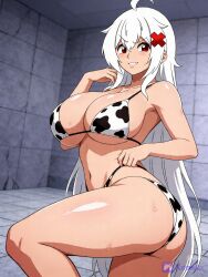 1girls absurd_res ahoge ai_generated big_breasts bikini bikini_bottom breasts_bigger_than_head cow_print cow_print_bikini darkraiteam erispheria erispheria_cow female female_focus female_only goddess hi_res high_resolution hourglass_figured_female huge_breasts looking_pleasured red_eyes smile smiling smiling_at_viewer suggestive_look suggestive_pose thick_ass thick_legs thick_thighs twitch virtual_youtuber voluptuous voluptuous_female vtuber vtuberfanart white_hair youtube youtube_hispanic youtuber