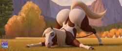 1girl 3d 3d_model 3d_render ai_assisted anthro arched_back artist_logo artist_name ass_bigger_than_head ass_focus ass_up autumn bent_over big_ass blonde_hair brown_body brown_fur brown_skin depth_of_field dreamworks equine face_down_ass_up feral front_view furry head_down_ass_up high_quality hooves horse huge_ass jack-o_pose leash leash_around_leg lewdstein long_hair mare massive_ass mountainous_horizon plump presenting_hindquarters rain_(cimarron) scanlines spirit:_stallion_of_the_cimarron standing tail thick_thighs white_coat white_fur white_skin wide_hips