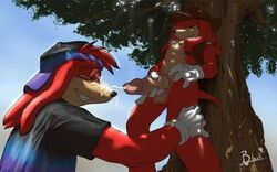 balls cowboy cum cum_on_face cumshot echidna fellatio fur furry knuckles_the_echidna leostar lion21 male male_only masturbation multiple_males oral oral_sex orgasm outside penis sega sex sonic_(series) tree yaoi