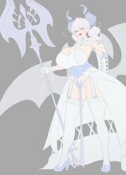 1girls armored_dress axe commission corset demon demon_girl demon_horns dress duel_monster fangs female female_only fringe gloves hand_on_breast heart_symbol huge_breasts jefflink0113 labrynth_of_the_silver_castle looking_at_viewer lovely_labrynth_of_the_silver_castle low-angle_view necklace open_mouth panties pointy_ears safe shoes side_view silver_eyes smile solo thighs twintails underwear weapon white_dress white_hair younger_female yu-gi-oh!
