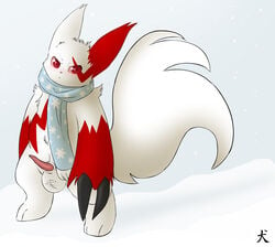 balls color erection feral looking_at_viewer male male_only nintendo nude penis pokemon pokemon_(species) scarf snow solo straydog video_games zangoose